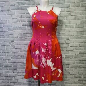 Vince Camuto Womens Plus‎ 14 Pink Orange Floral Fit & Floral Mini Dress Summer